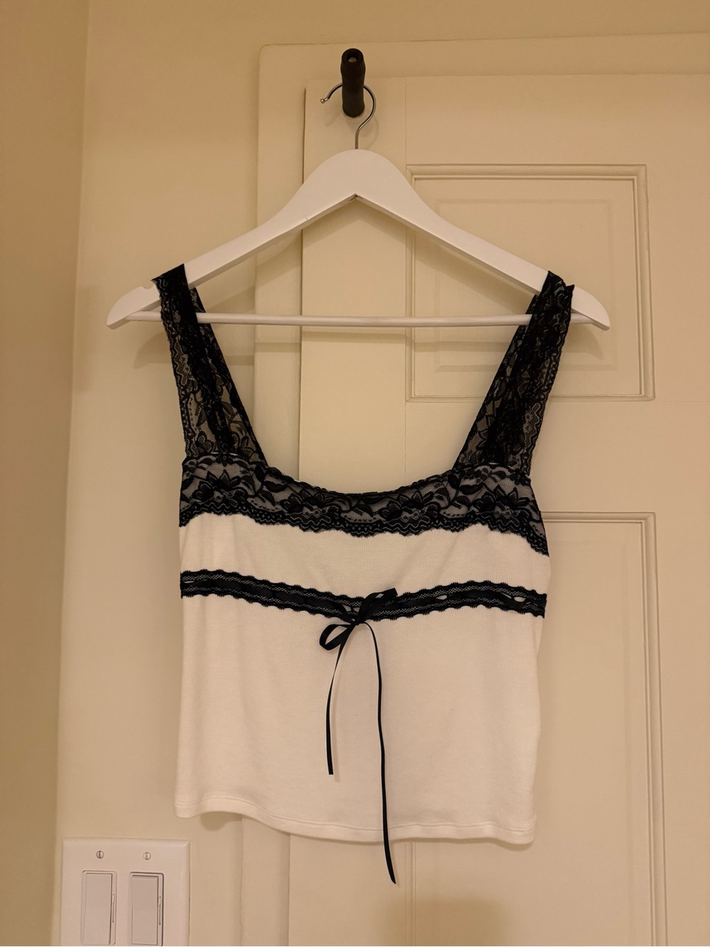 MAJORELLE White Cami with Black Lace Trim